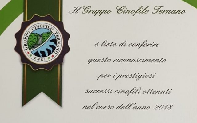 Riconoscimento a Francesco Zamperini - Gruppo Cinofilo Ternano